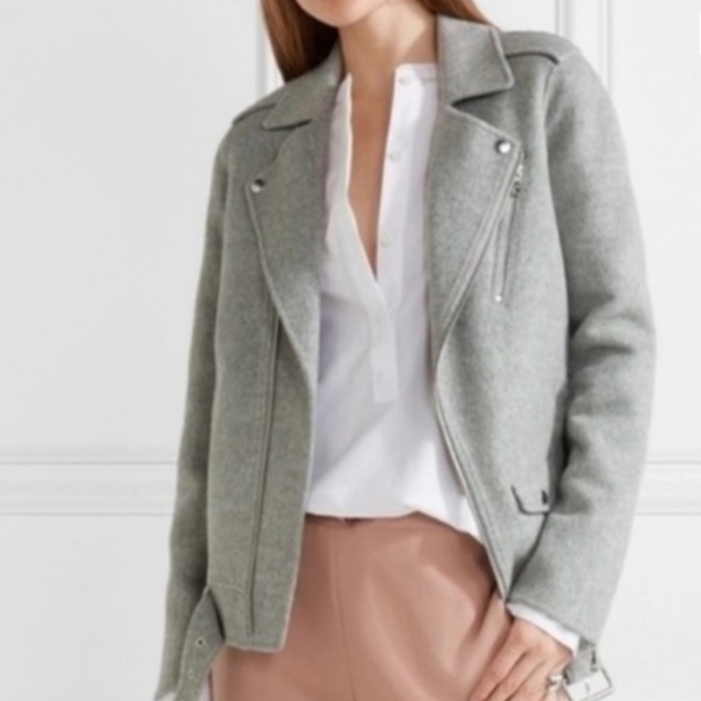Theory Tralsmin New Divide Light Gray Wool-Cashmere Moto Jacket